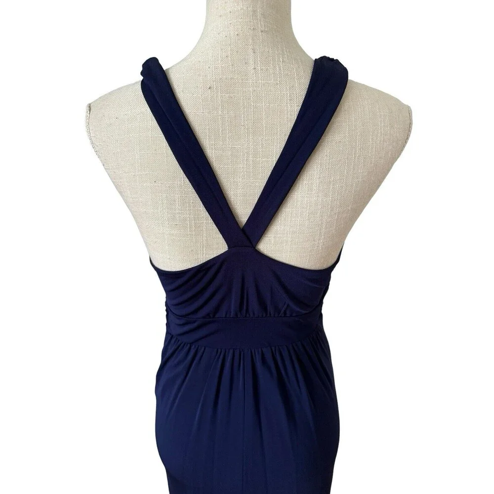 Anthropologie Maeve Blue Yuma Maxi Dress Slinky Rayon Pockets Side Zip Size 2 - Picture 4 of 11